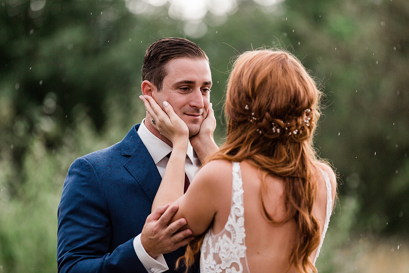 First look between bride and groom at Swiftwater Cellars Wedding | Megan Montalvo Photography