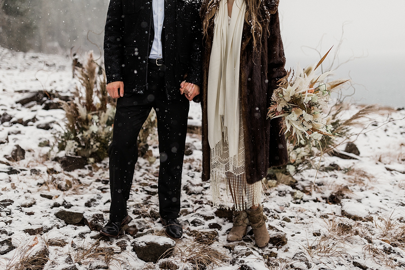 PNW Winter Elopement at Lake Kachess in the snow. Photos by Elopement Photographer, Megan Montalvo Photography
