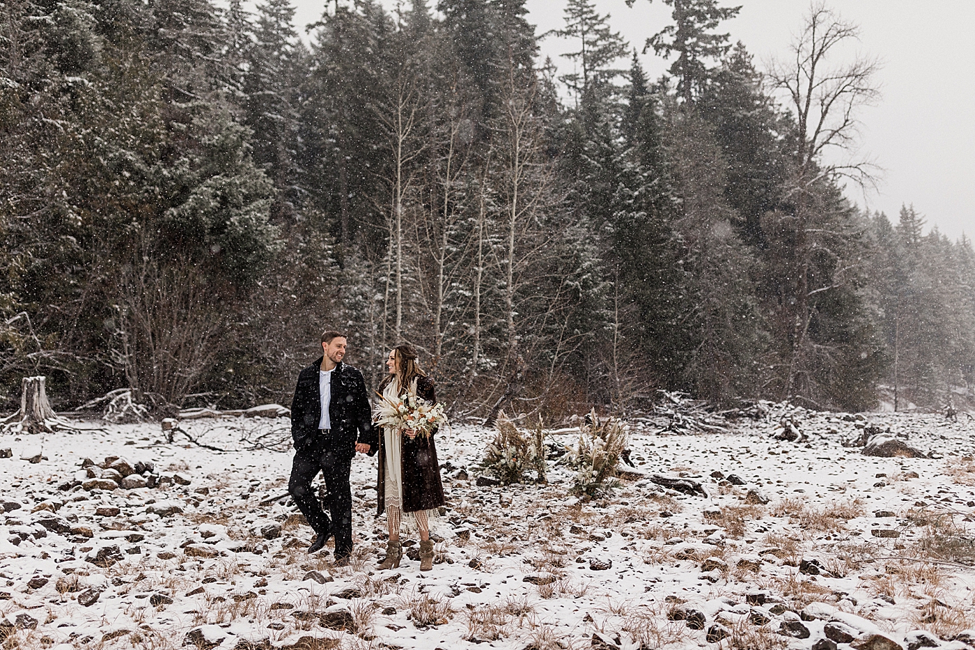 PNW Winter Elopement at Lake Kachess in the snow. Photos by Elopement Photographer, Megan Montalvo Photography