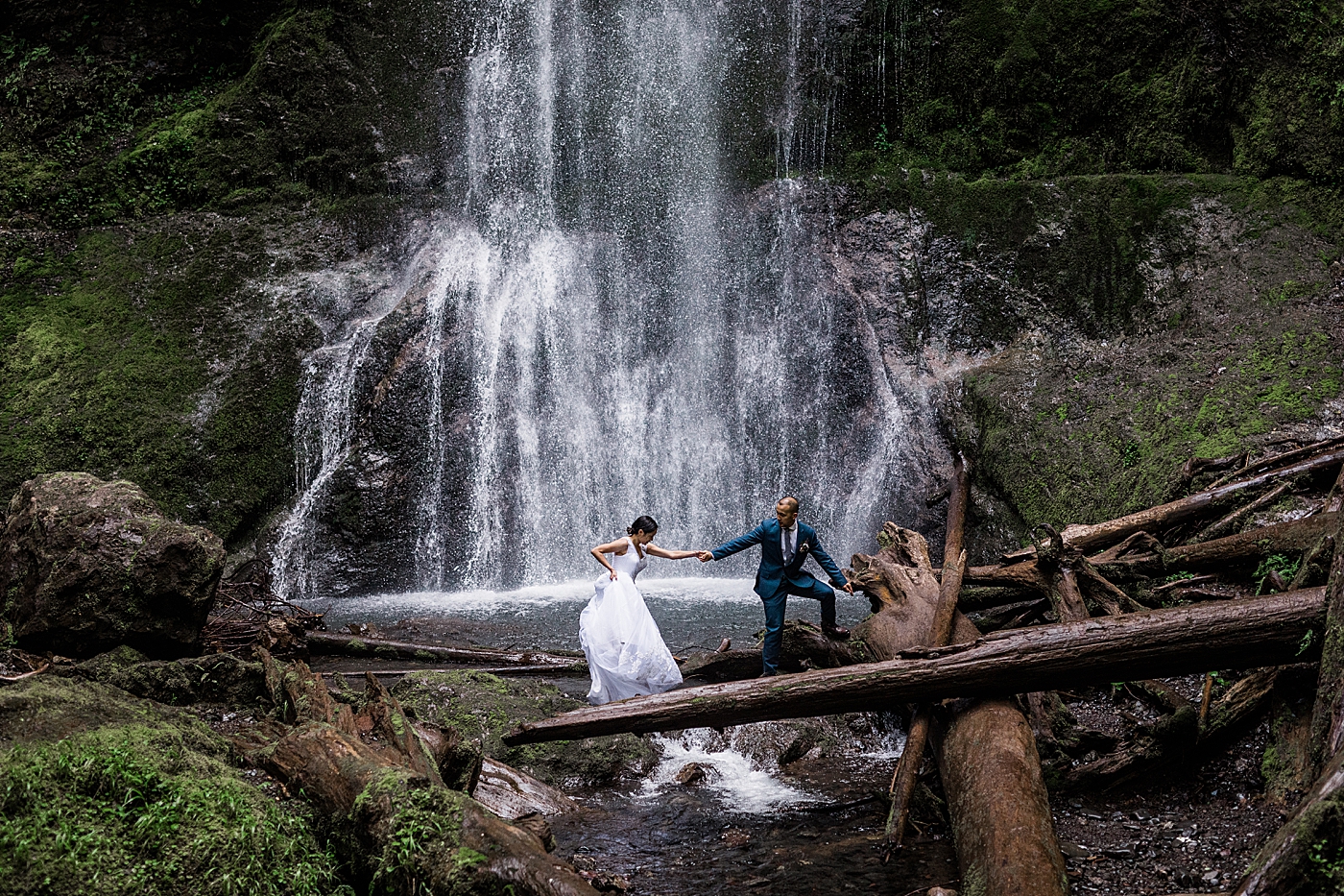 Olympic National Park Elopement at Marymere Falls. Photographed by Adventure Elopement Photographer, Megan Montalvo Photography. 
