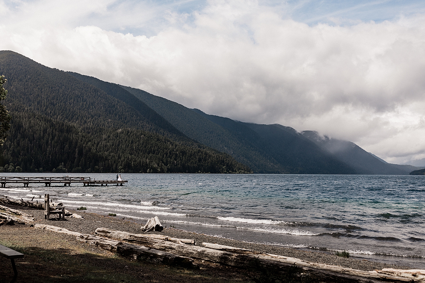 Bride and groom elopement photos at Lake Crescent in the Olympic National Park | Megan Montalvo Photography