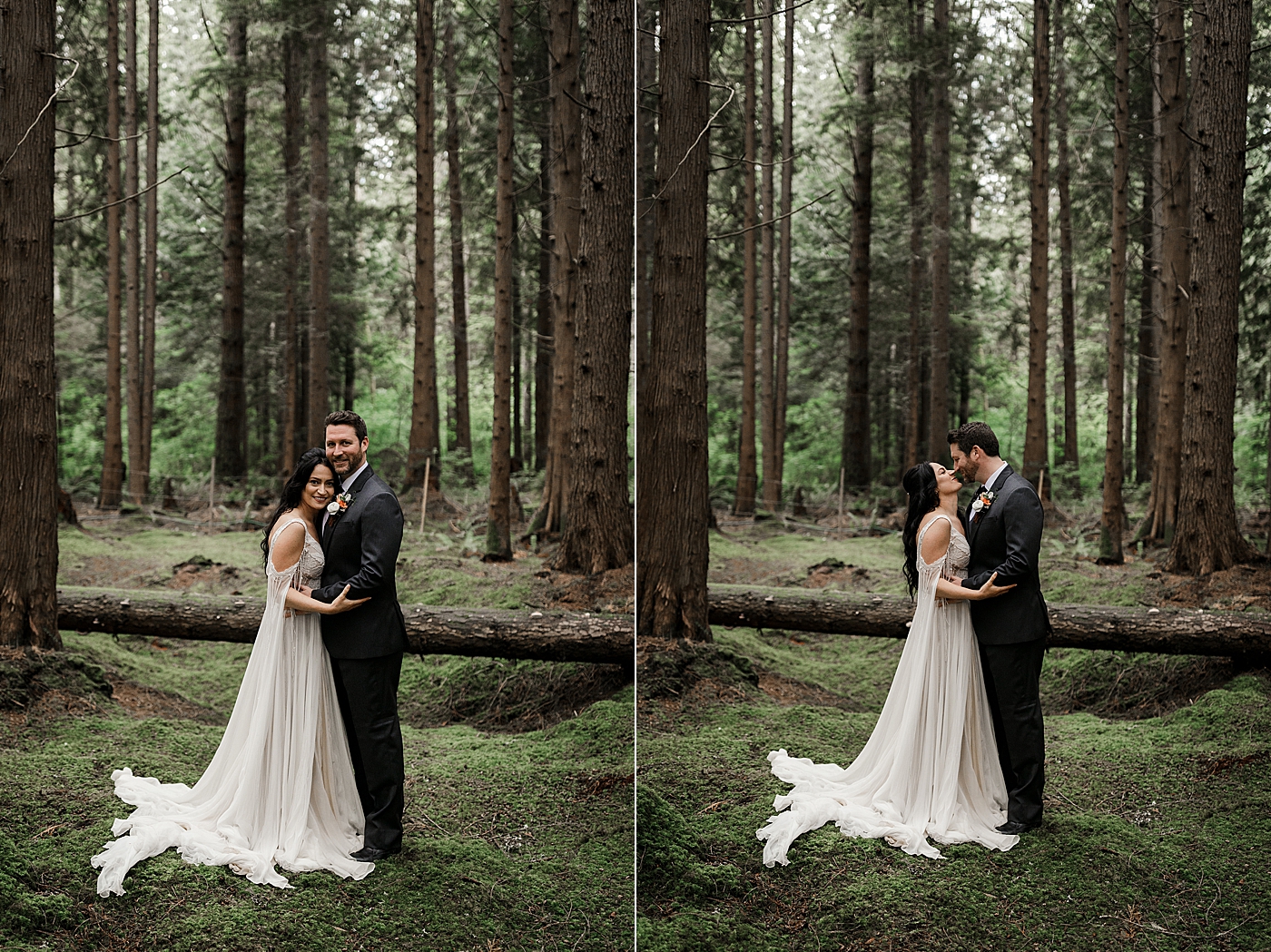 Bride and groom portraits at The Emerald Forest Elopement. Photographed by PNW Elopement Photographer, Megan Montalvo Photography. 