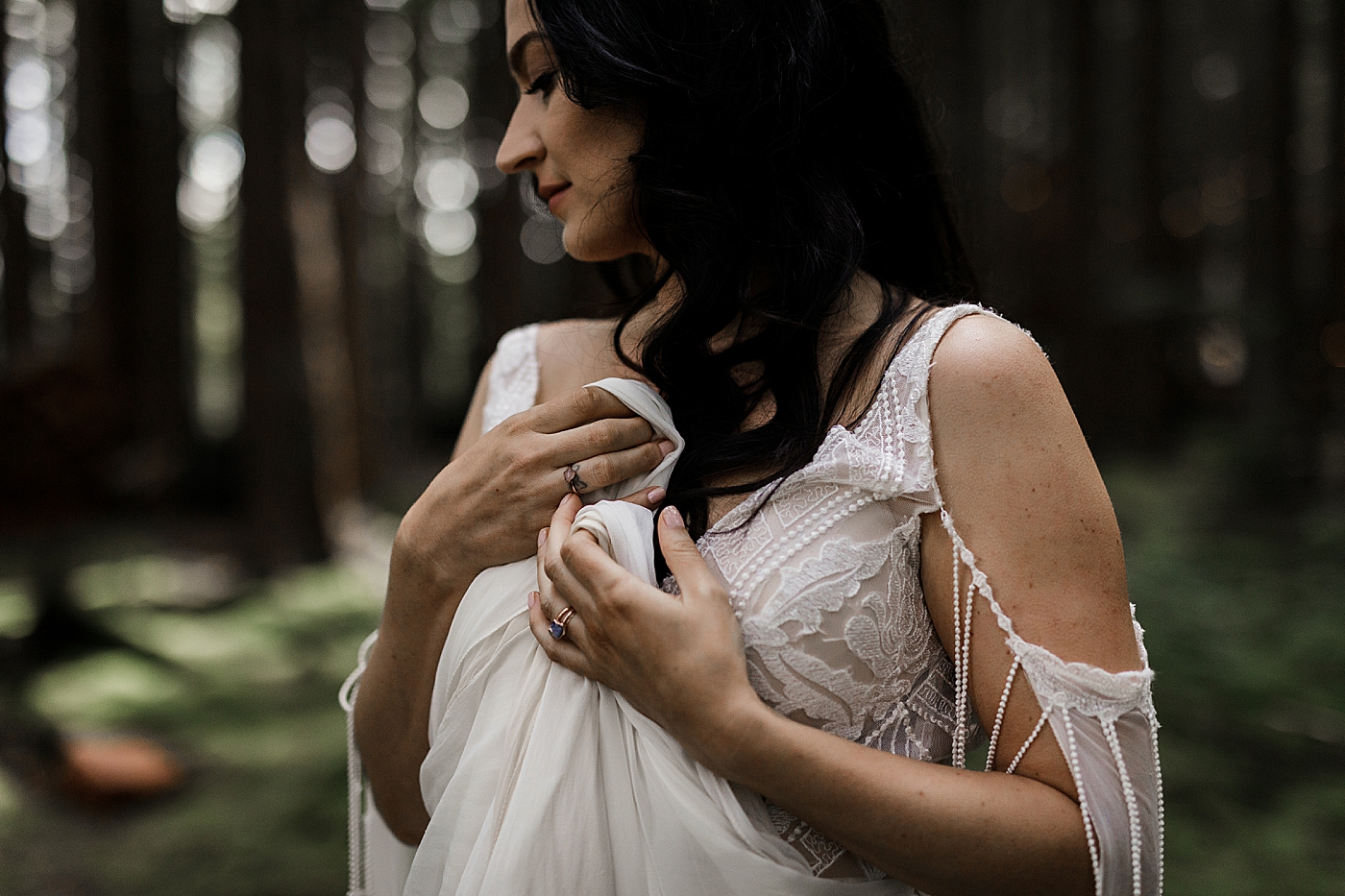 Bride in Daci Wedding Gown | Photographed by PNW Elopement Photographer, Megan Montalvo Photography.