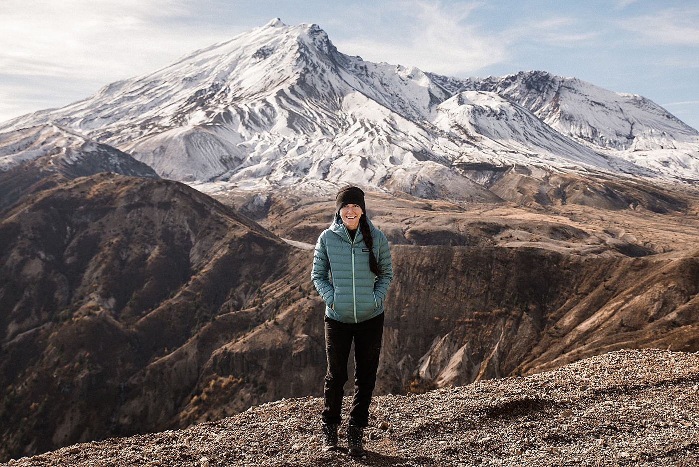 Photographer Standing In Front of Mt St Helens