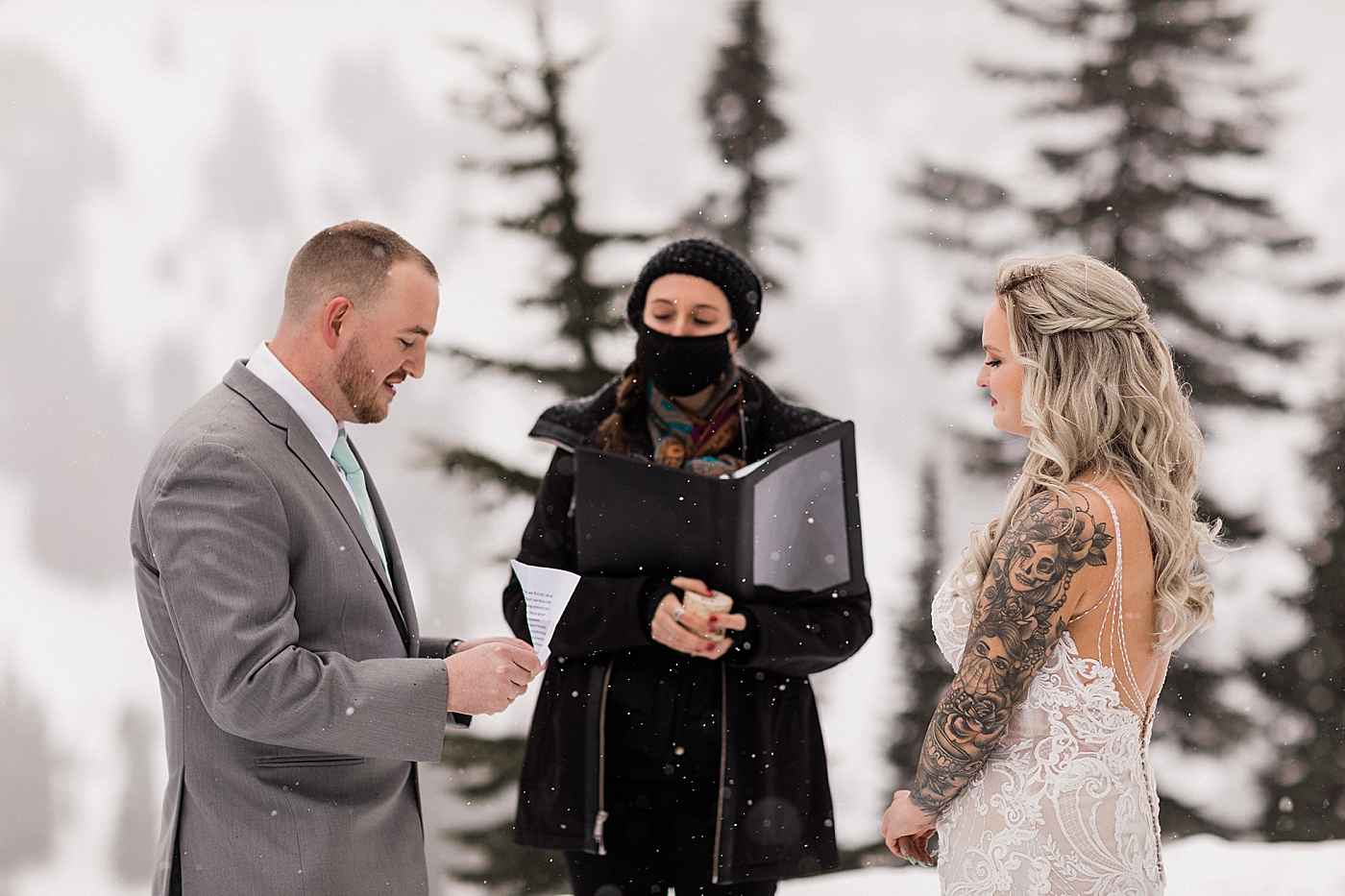 Groom reading vows. Photo by Megan Montalvo Photography.