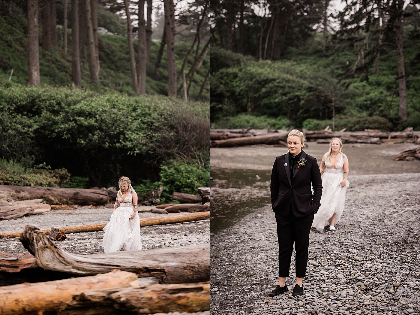 Elopement first look at Ruby Beach | Photo by Megan Montalvo Photography.
