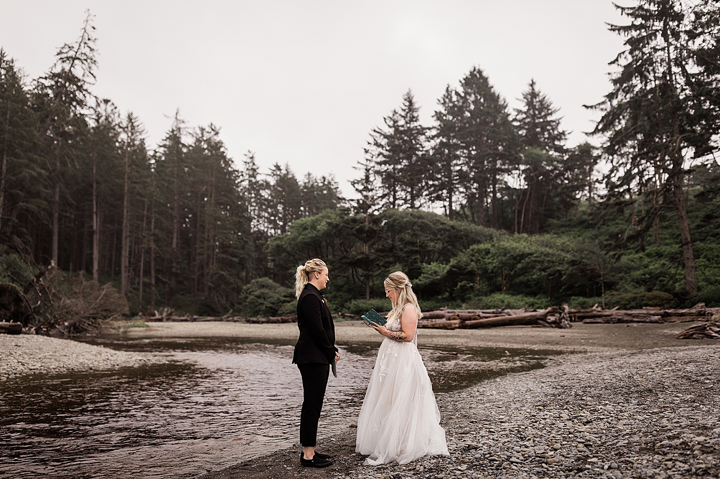 Couple exchanges vows on beach in Olympic National Park. Photo by Megan Montalvo Photography.