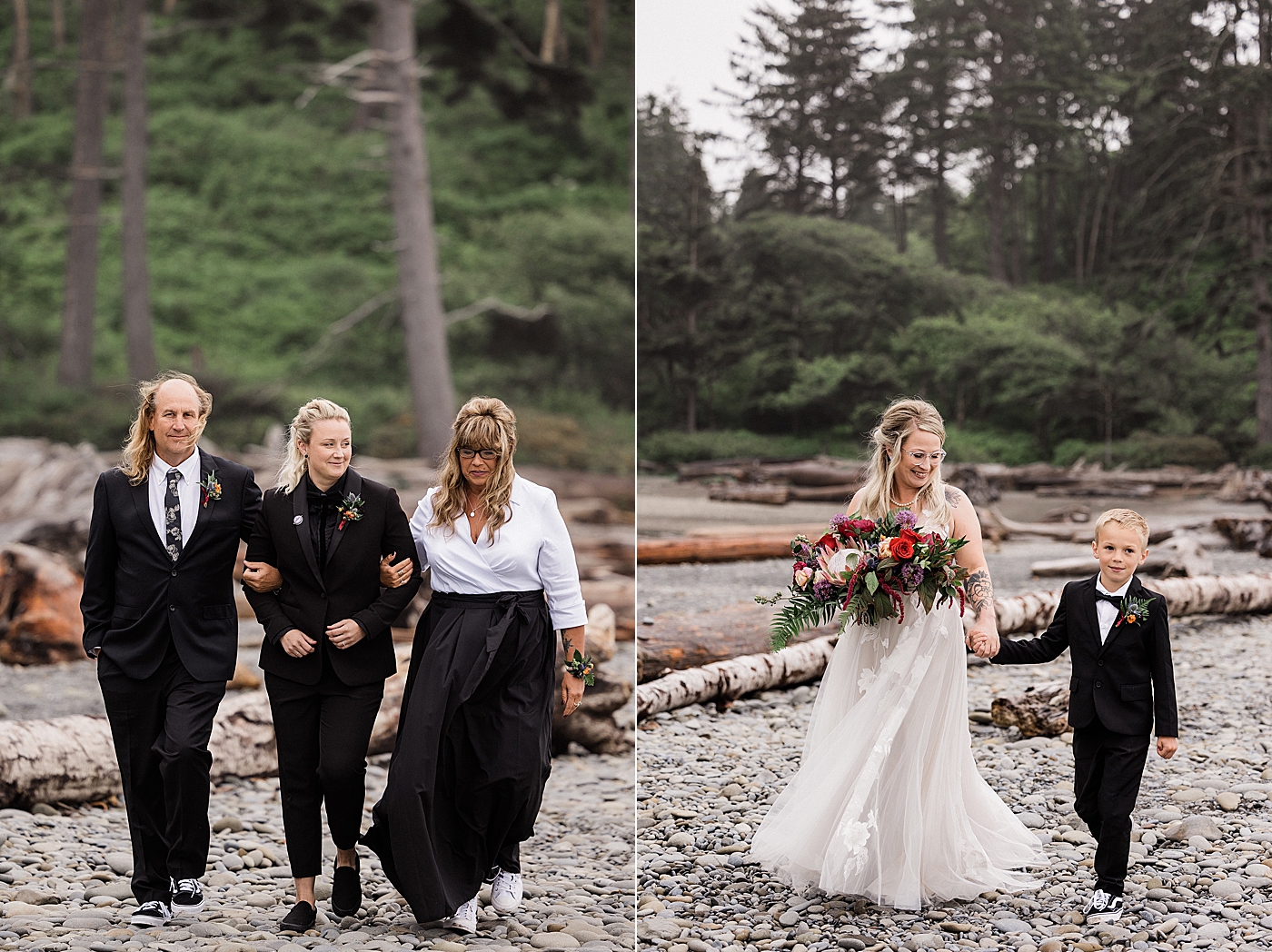Bride's walking down aisle to ceremony site on Ruby Beach. Photo by Megan Montalvo Photography.