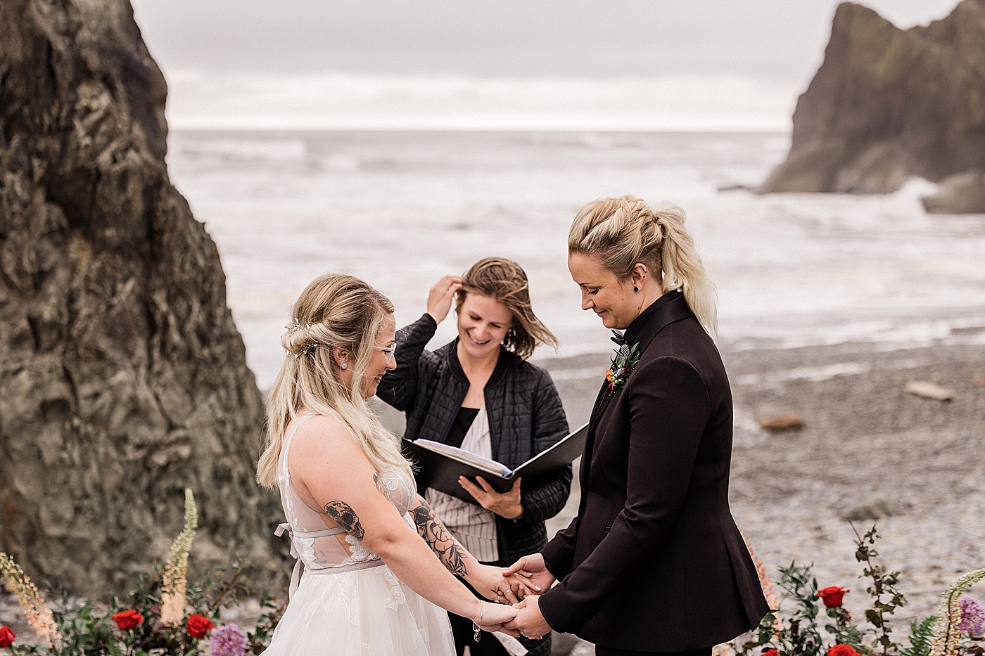 Same-sex elopement at Ruby Beach | Photo by Megan Montalvo Photography.