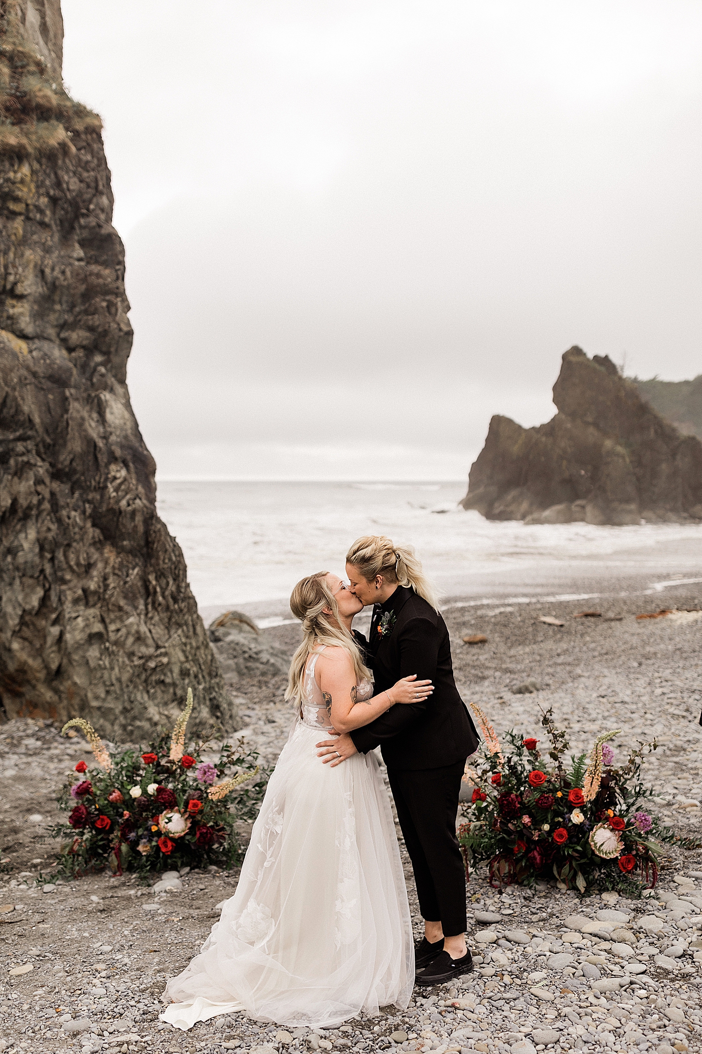 Bride's first kiss during same-sex elopement | Photo by Megan Montalvo Photography.