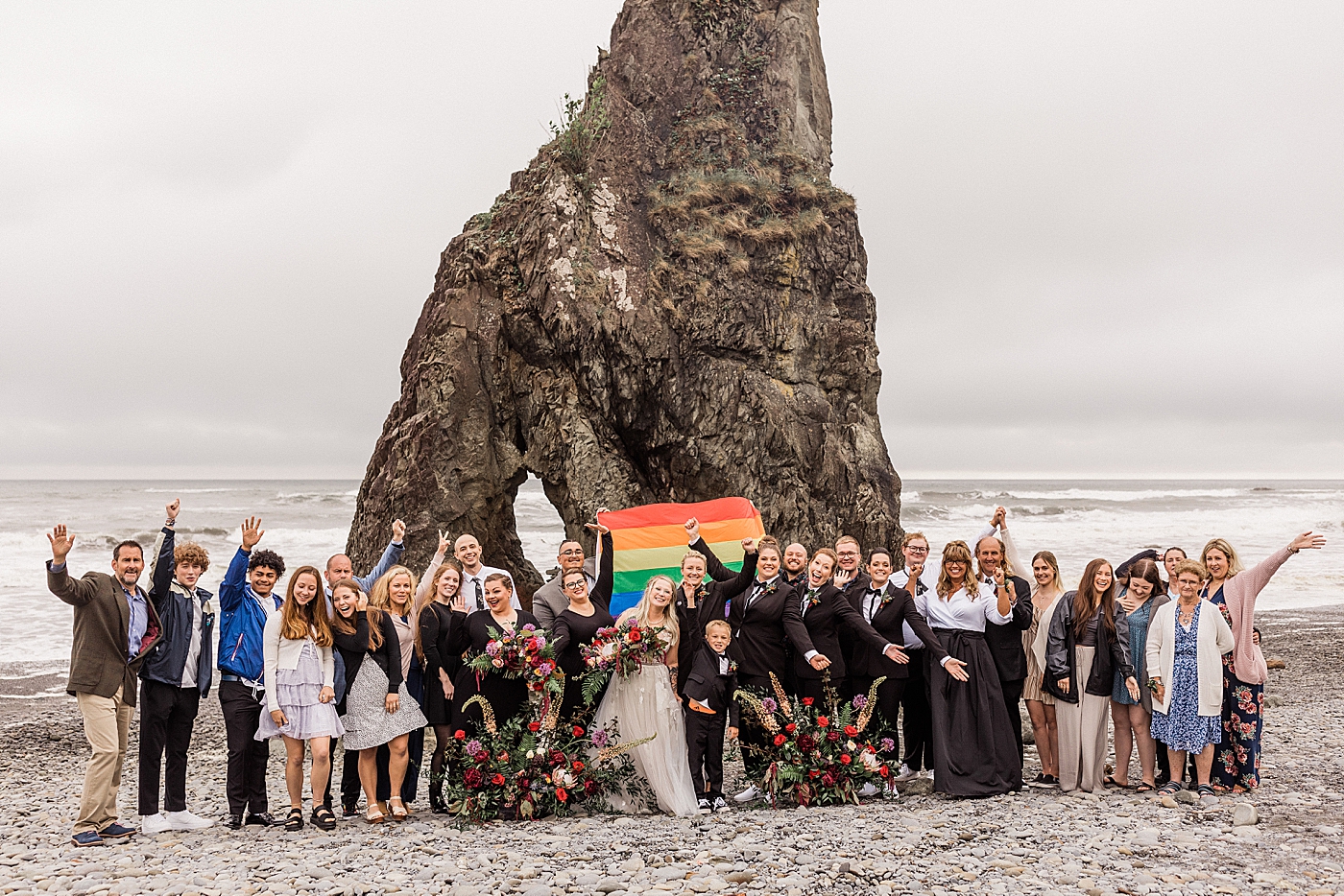 Elopement at Ruby Beach during pride month. Photo by Megan Montalvo Photography.
