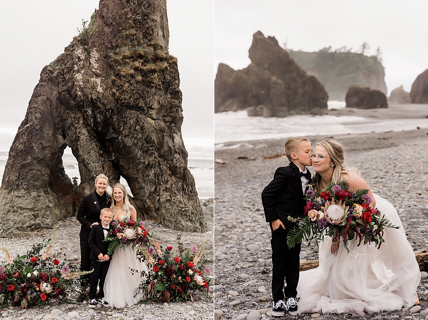 Family photos after intimate elopement at Ruby Beach. Photo by Megan Montalvo Photography.