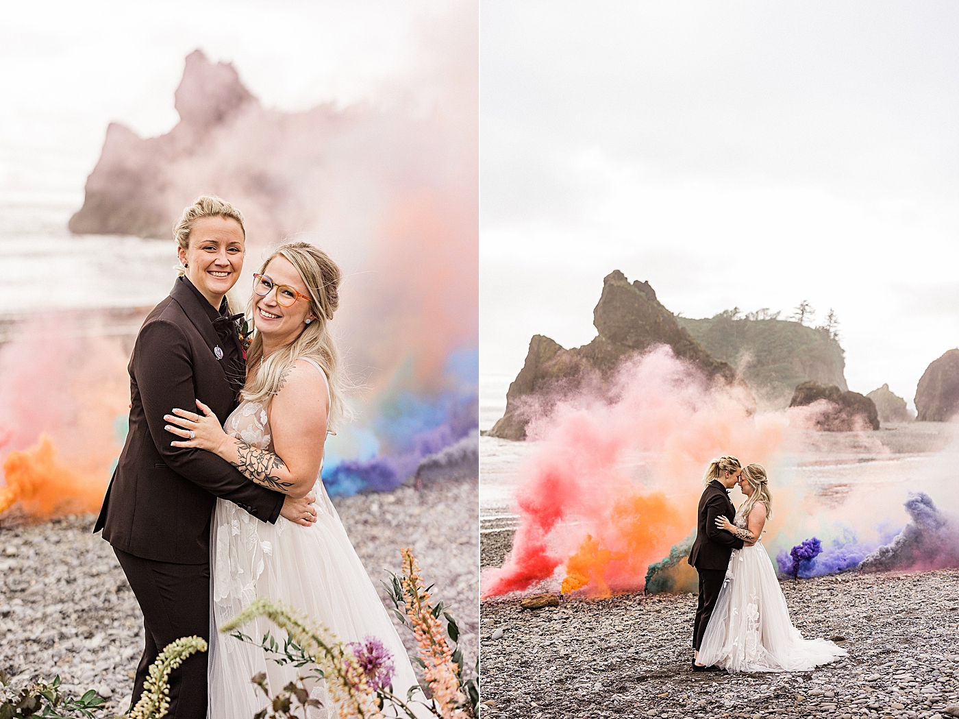 Same sex elopement at Ruby Beach during pride month. Photos by Megan Montalvo Photography.