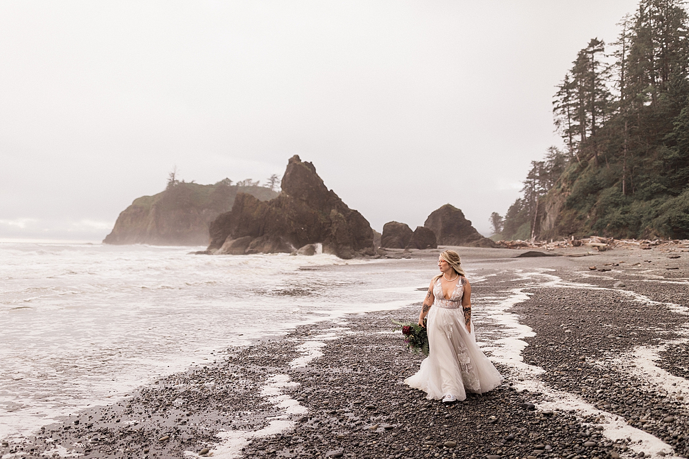 Bridal portraits at Ruby Beach. Photo by Megan Montalvo Photography.