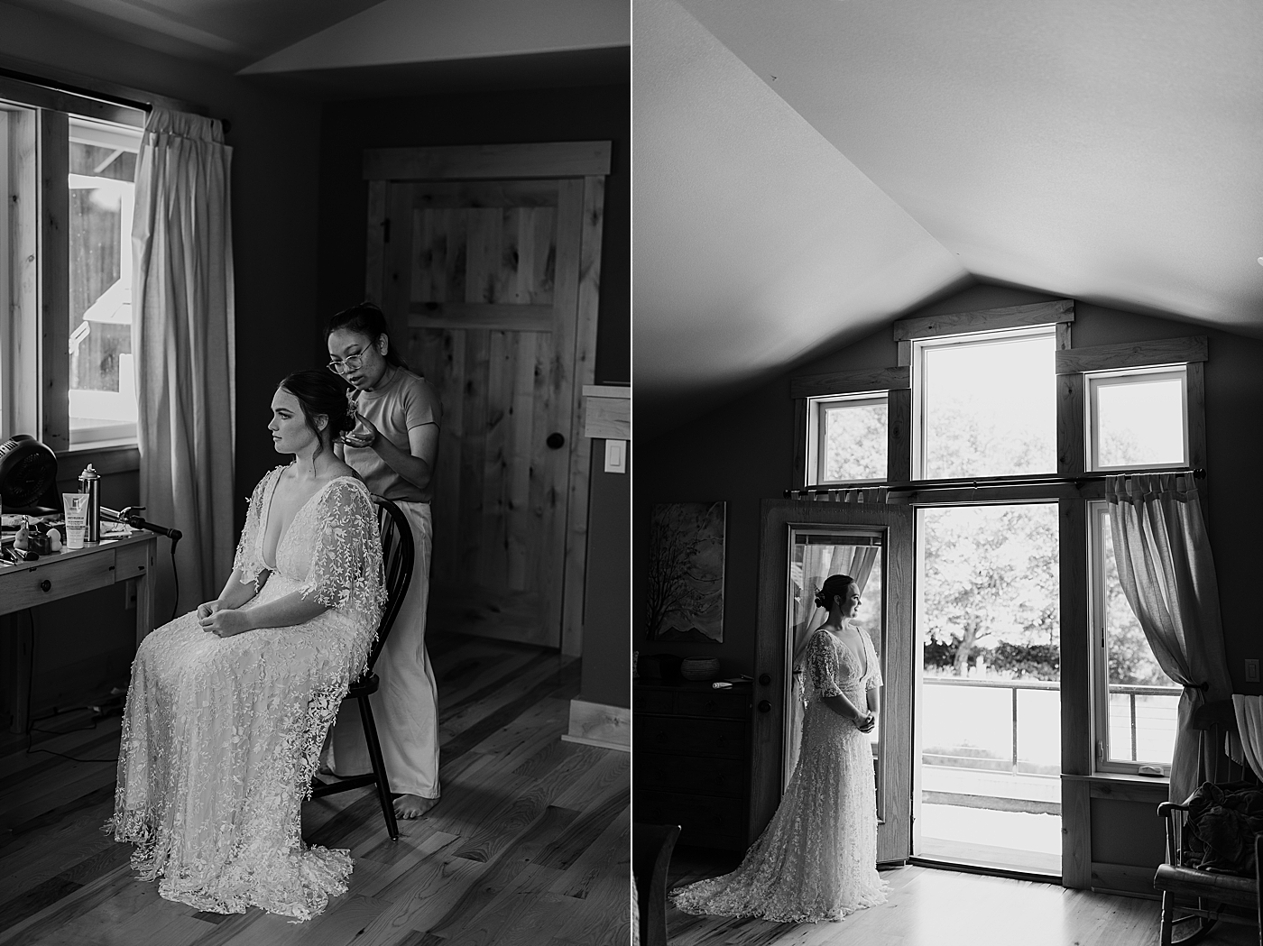 Bride getting ready in AirBnB before eloping. Photo by Megan Montalvo Photography.
