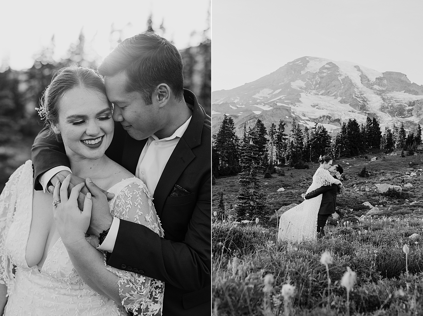 Bride and groom portraits at Mount Rainier. Photo by Megan Montalvo Photography.