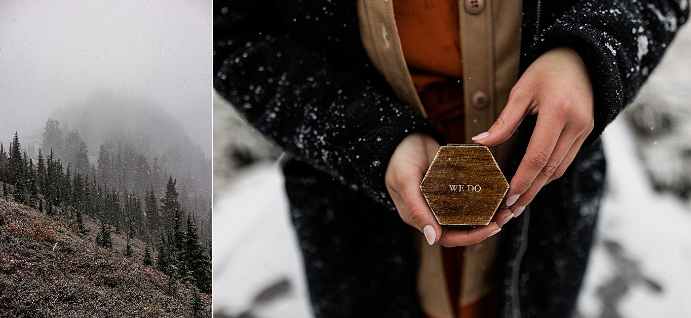 Ring box and snowy mountain elopement | Megan Montalvo Photography