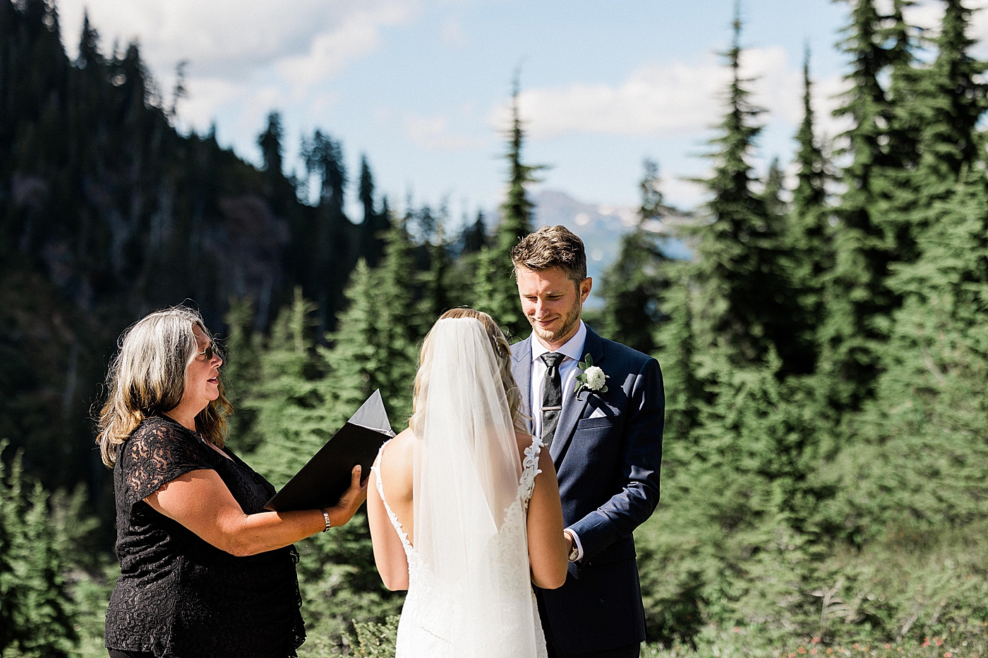 Elopement ceremony at Heather Meadows. Photo by Megan Montalvo Photography.