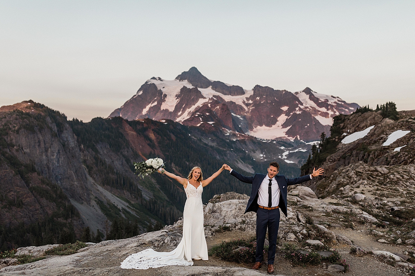 Bride and groom eloping at Artist Point. Photo by Megan Montalvo Photography.