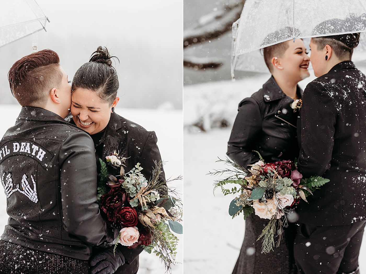 Same sex elopement in the snow. Photo by Megan Montalvo Photography.