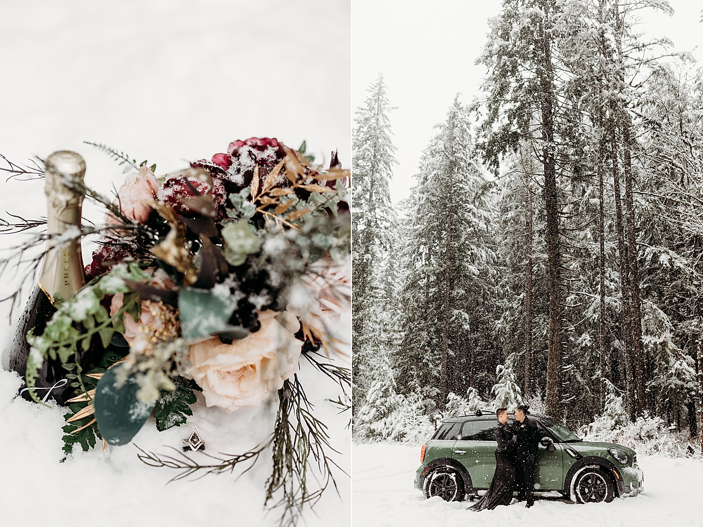 Snowy winter elopement. Photo by Megan Montalvo Photography.