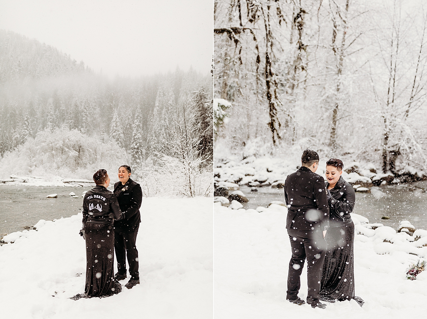 Vow exchange at Middle Fork bridge in the WA. Photo by Megan Montalvo Photography.