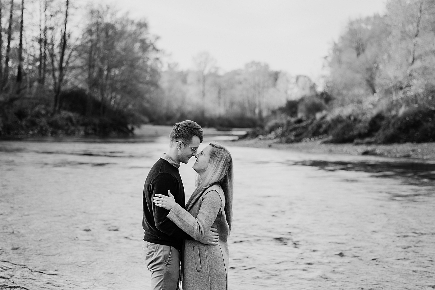 Couple nose to nose during engagement session. Photo by Megan Montalvo Photography.