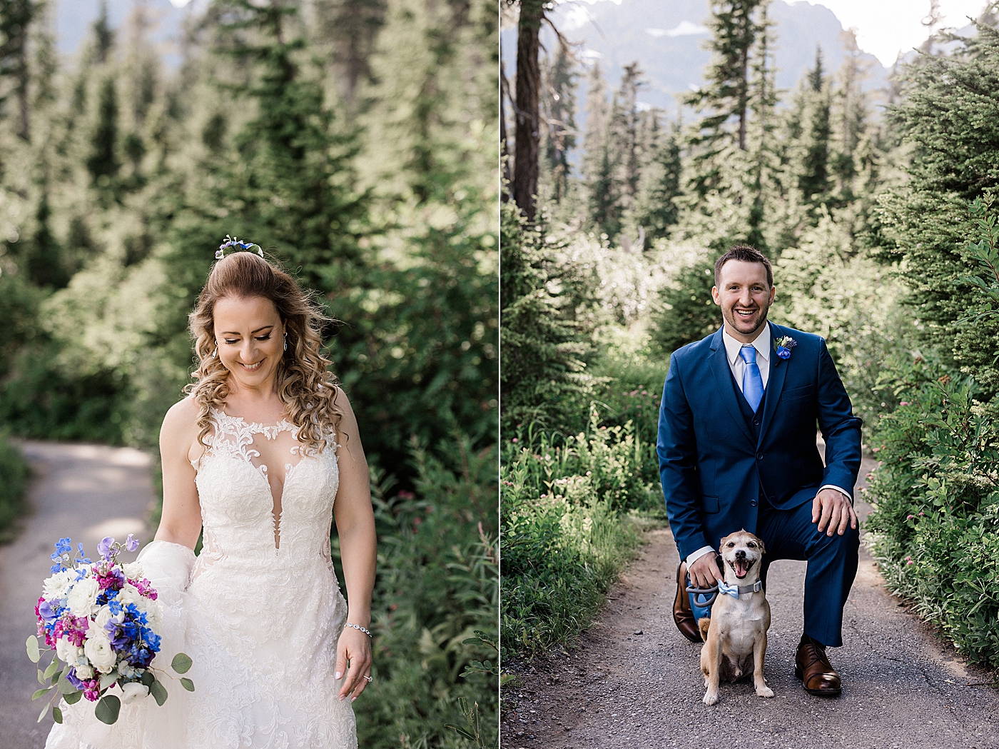 Bride and groom portraits with their dog. Photo by Megan Montalvo Photography.