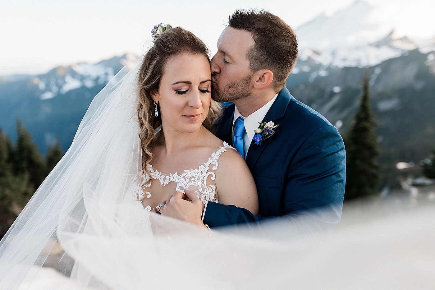 Bride and groom portraits at Artist Point. Photos by Megan Montalvo Photography.