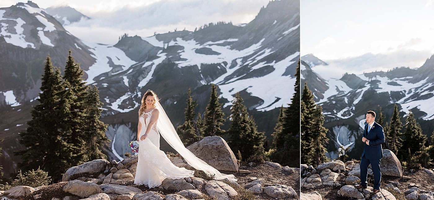 Bride and groom portraits at Artist Point. Photos by Megan Montalvo Photography.