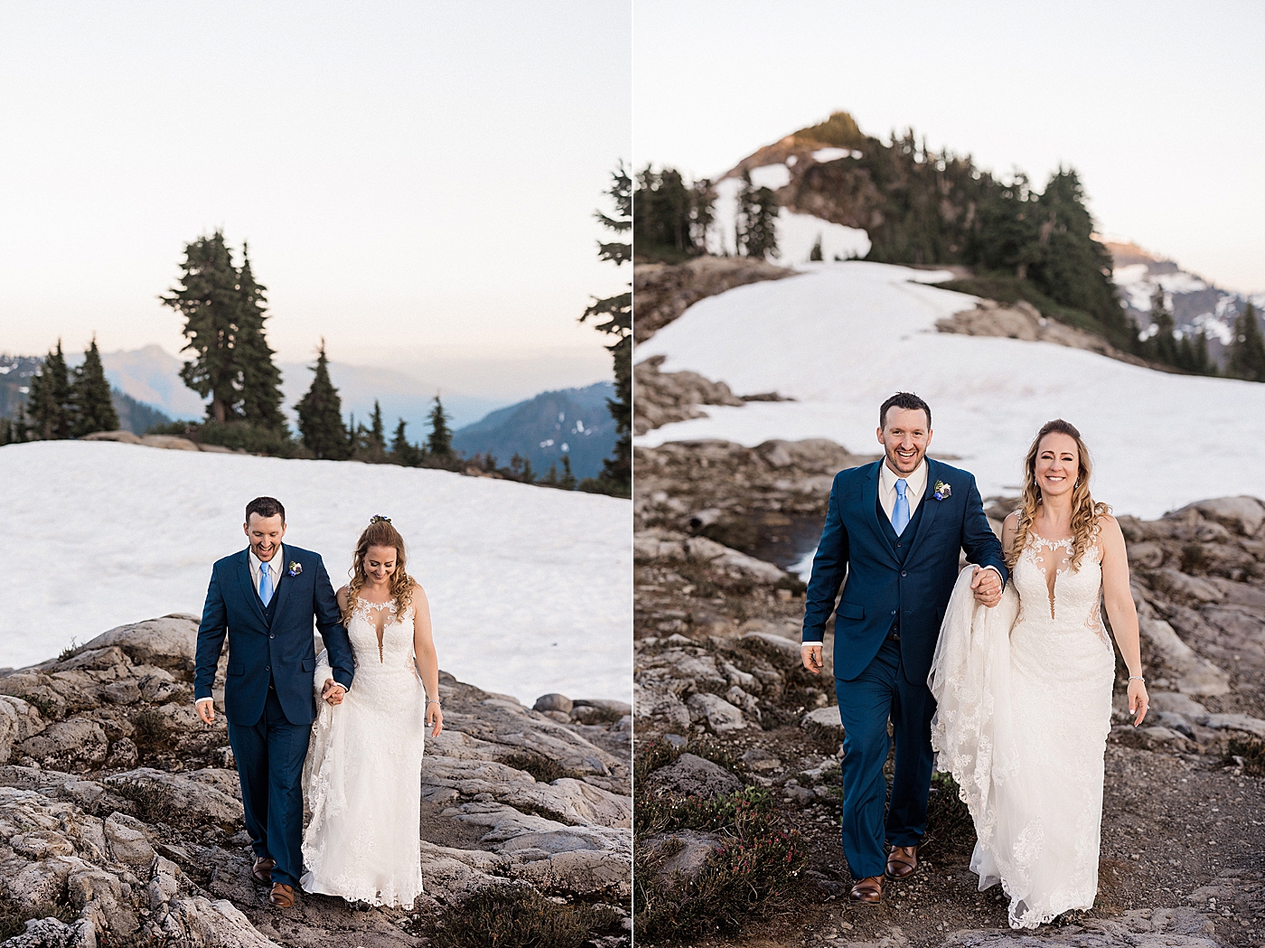 Couple walking along path at Artist Point. Photo by Megan Montalvo Photography.