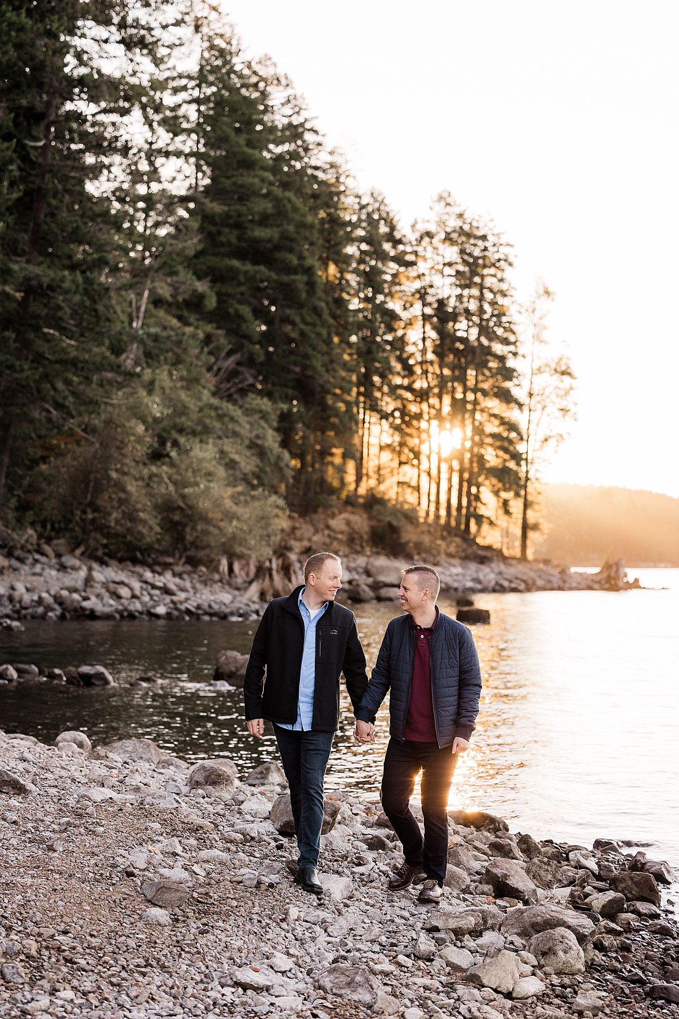 Sunrise engagement session at Lake Cushman in the Olympic National Park. Photo by Megan Montalvo Photography.