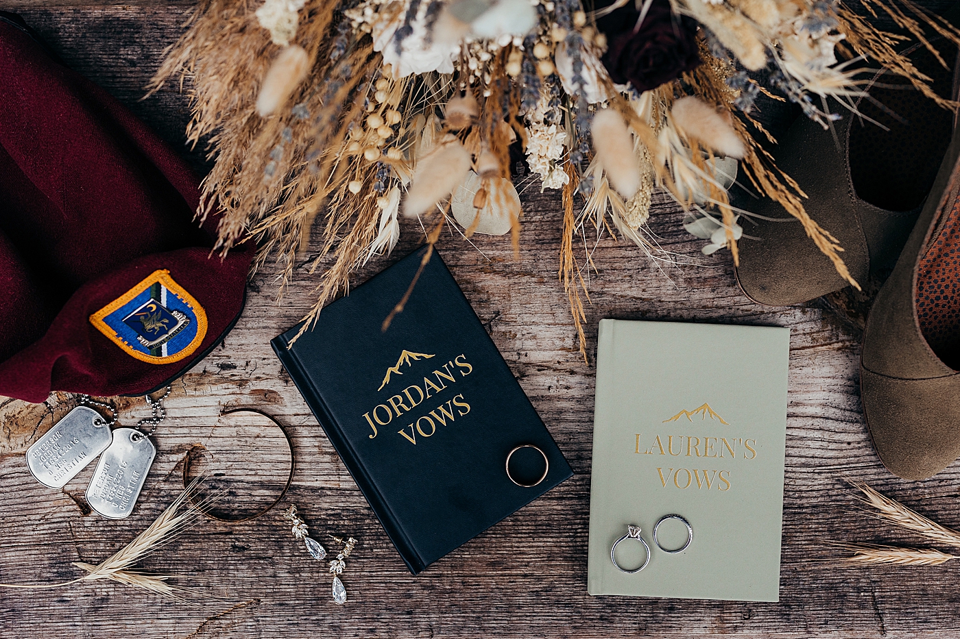 Elopement details of rings, flowers, and personal vow books | Photo by Megan Montalvo Photography.