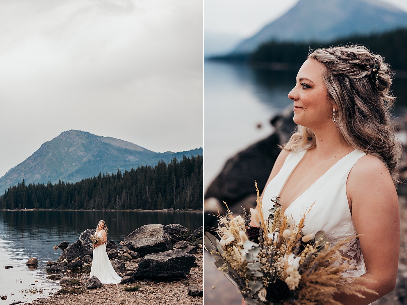 Bridal portraits at Lake Wenatchee in Leavenworth, WA. Photo by Megan Montalvo Photography.