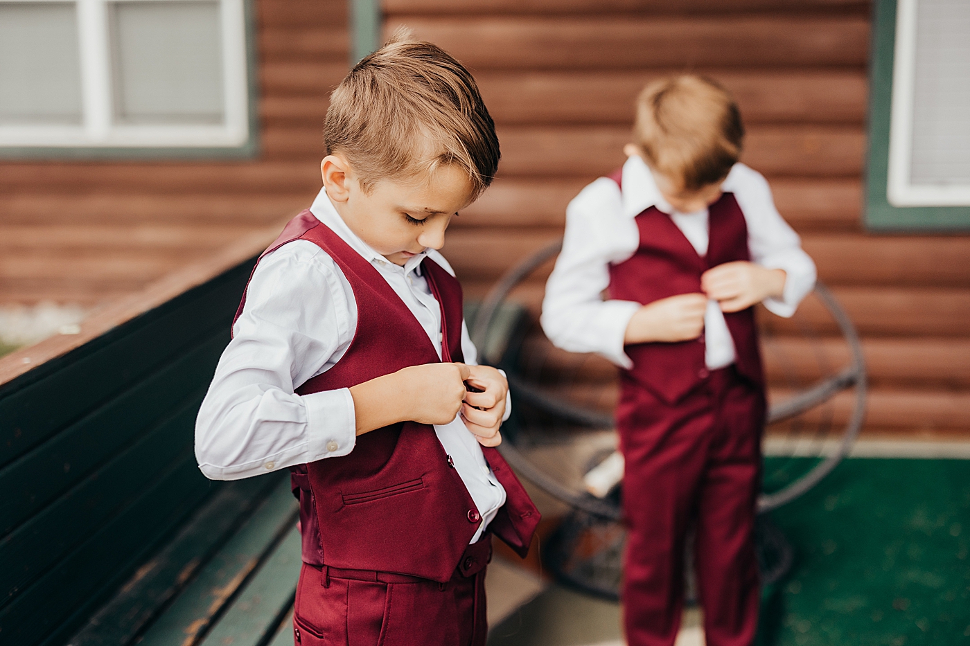 Boys in maroon suits. Photo by Megan Montalvo Photography.