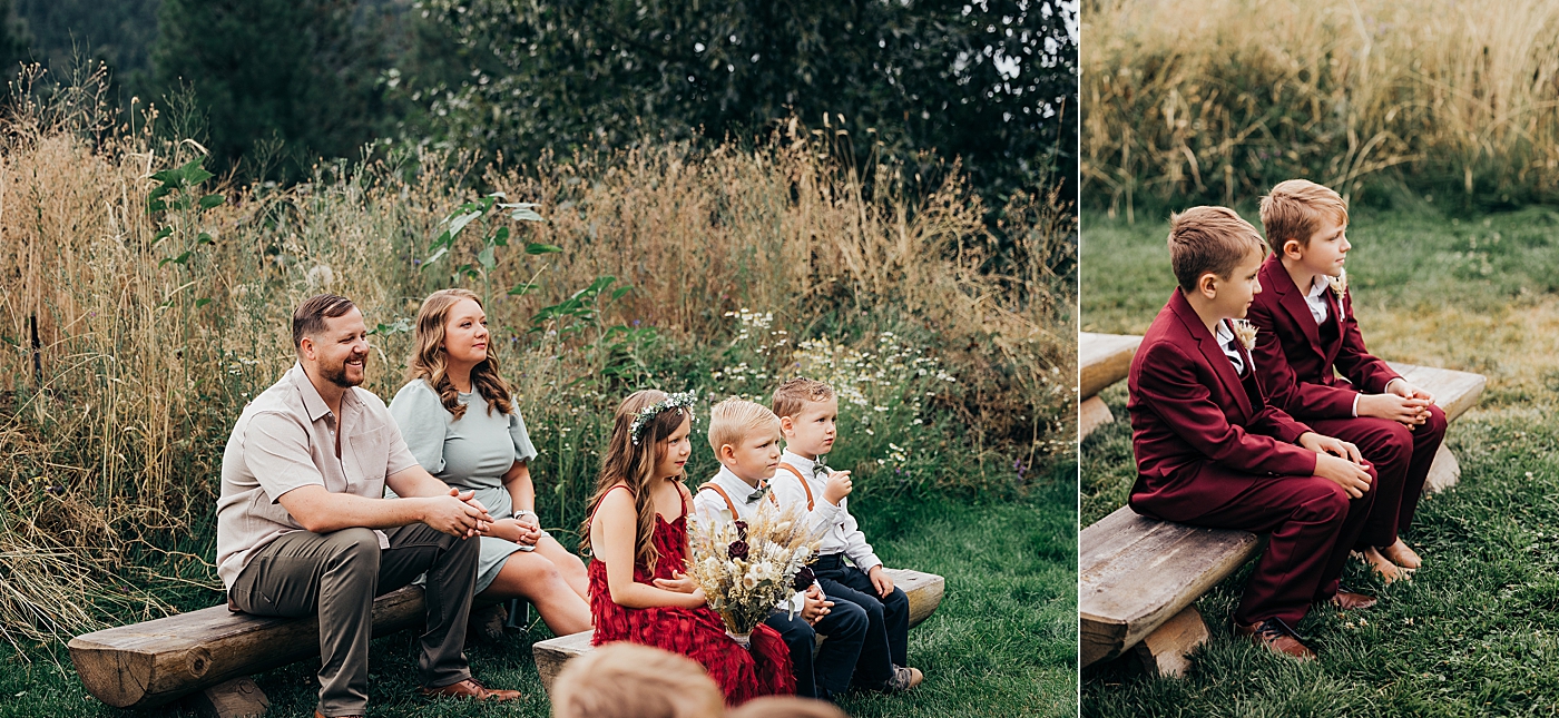 Family sitting during elopement ceremony. Photo by Megan Montalvo Photography.