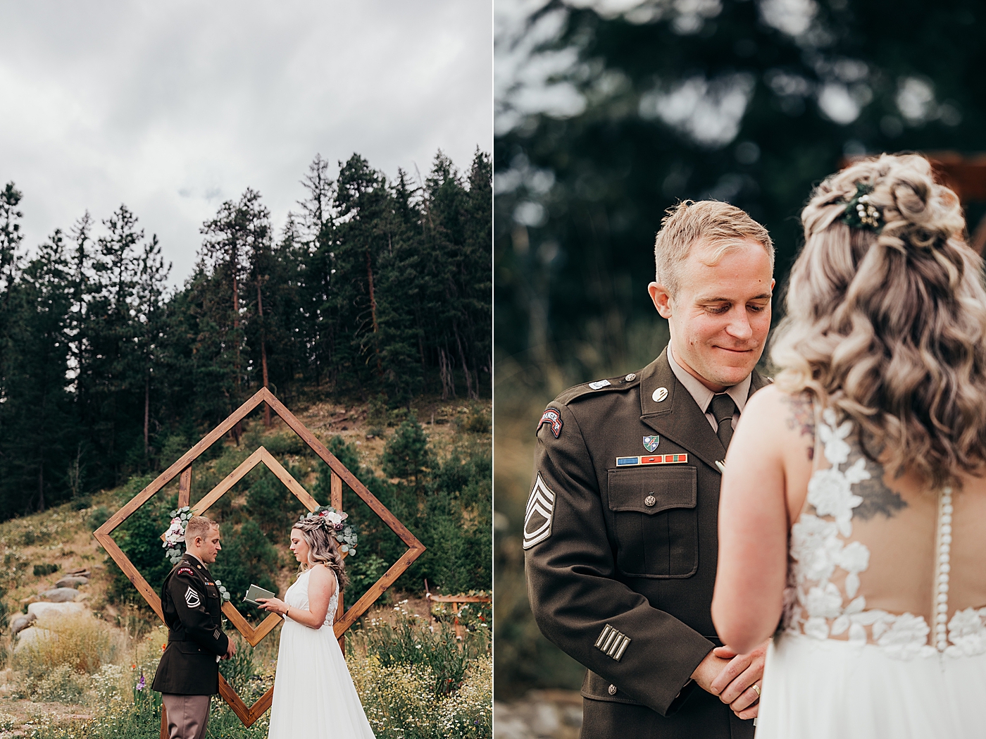 Bride and groom exchanging vows during elopement. Photo by Megan Montalvo Photography.
