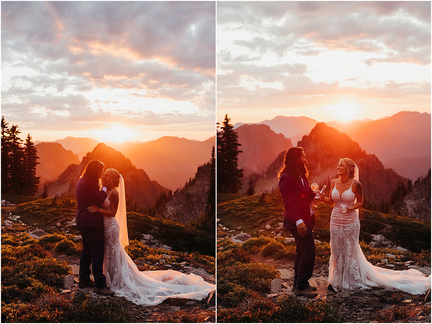 Sunset portraits after intimate elopement at Mount Rainier | Photo by Megan Montalvo Photography
