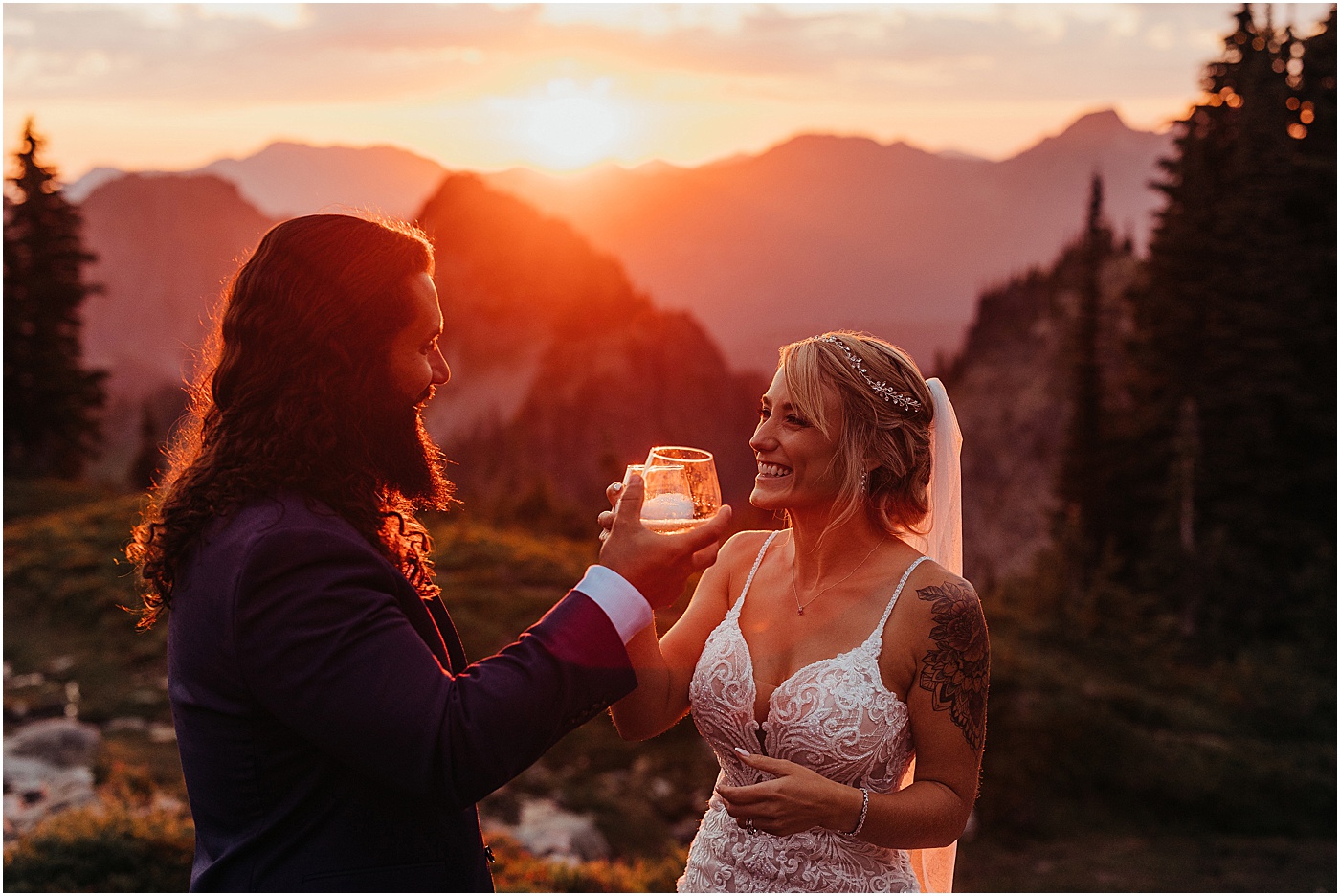 Couple toasting after intimate elopement | Photo by Megan Montalvo Photography