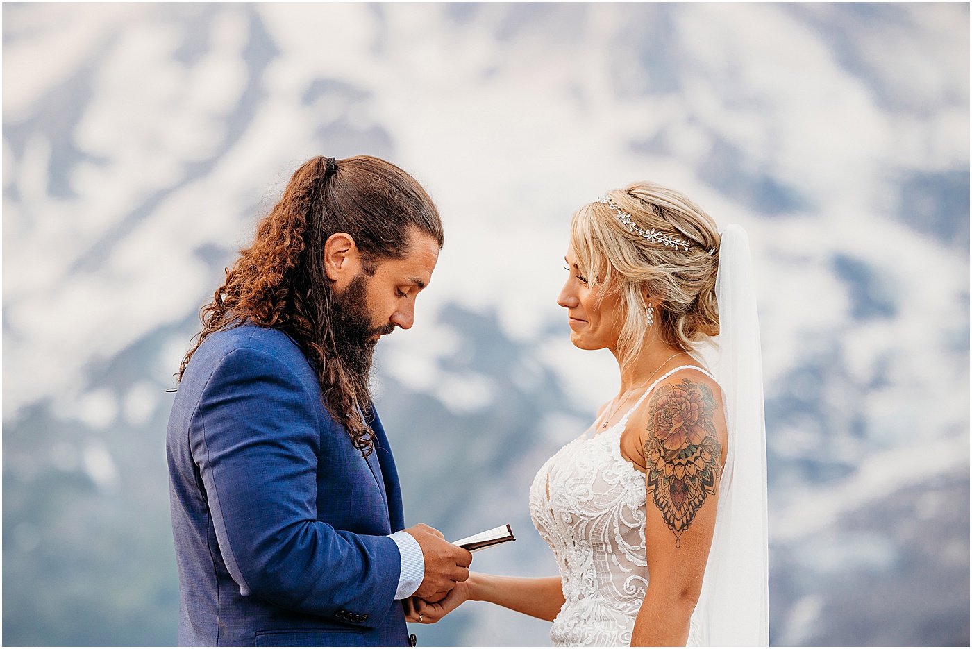 Groom reading vows to his bride | Photo by Megan Montalvo Photography