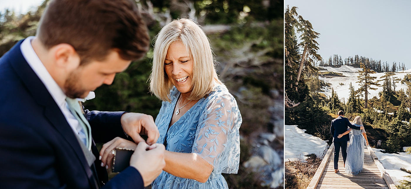Groom putting bracelet on Mom before elopement | Megan Montalvo Photography