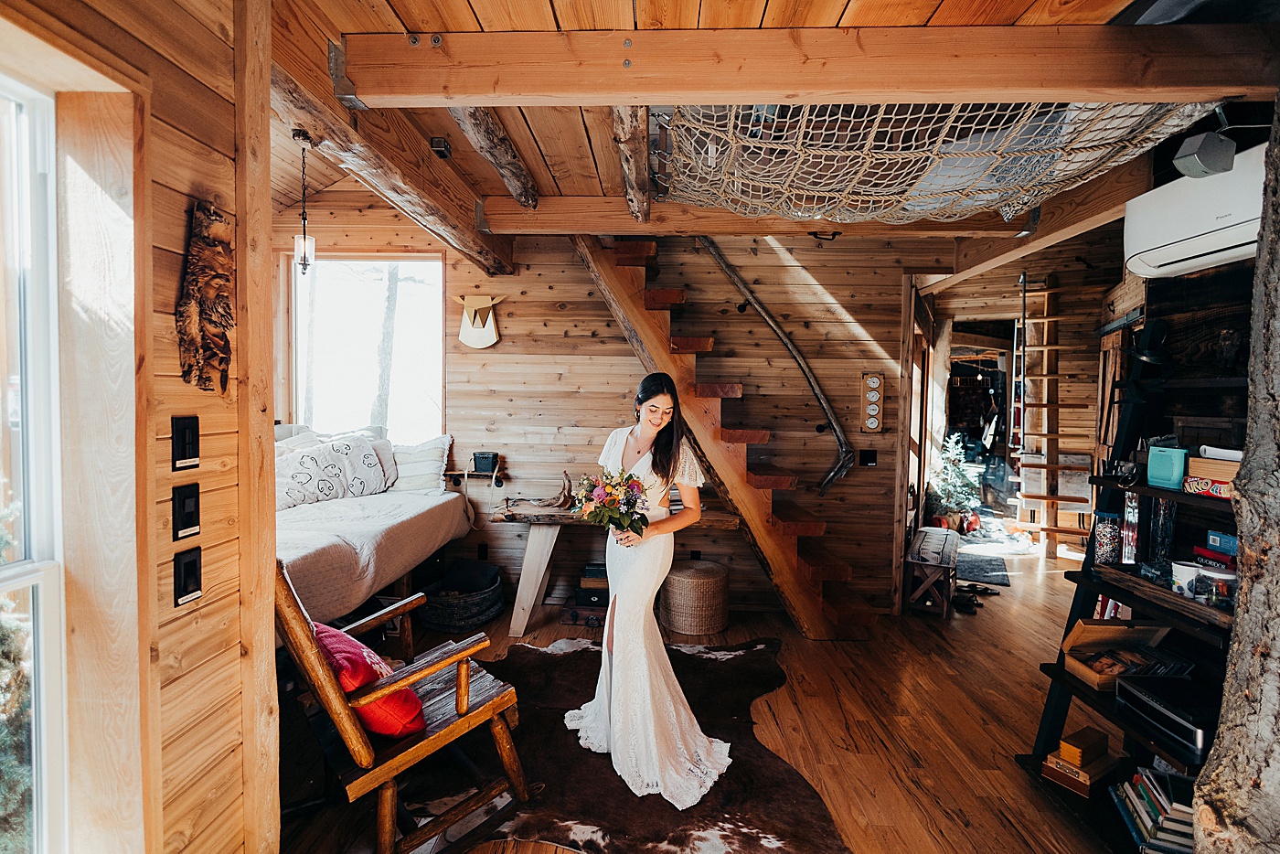 Bridal portrait inside treehouse in Port Angeles, WA | Megan Montalvo Photography