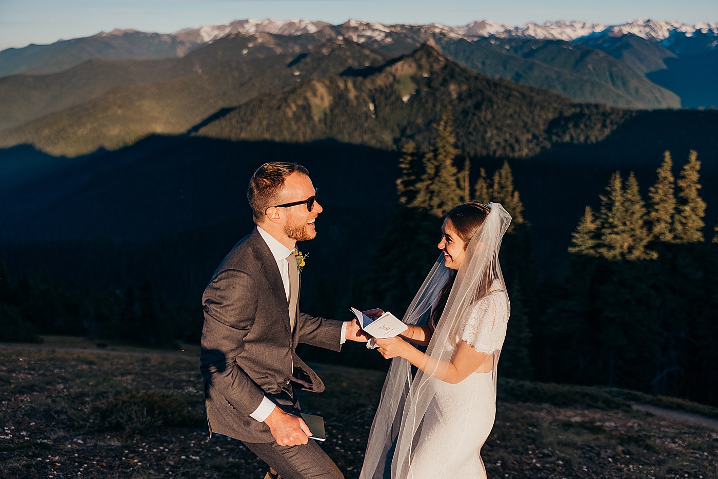 Bride and groom exchanging vows on top of Hurricane Ridge | Megan Montalvo Photography