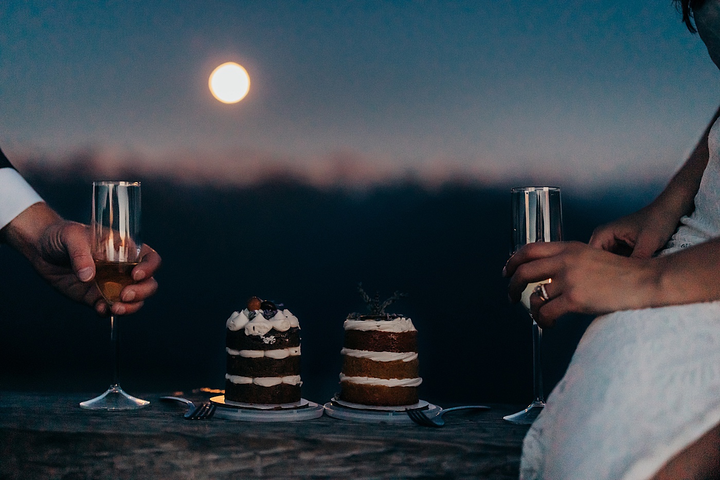 Champagne and cake at elopement | Megan Montalvo Photography