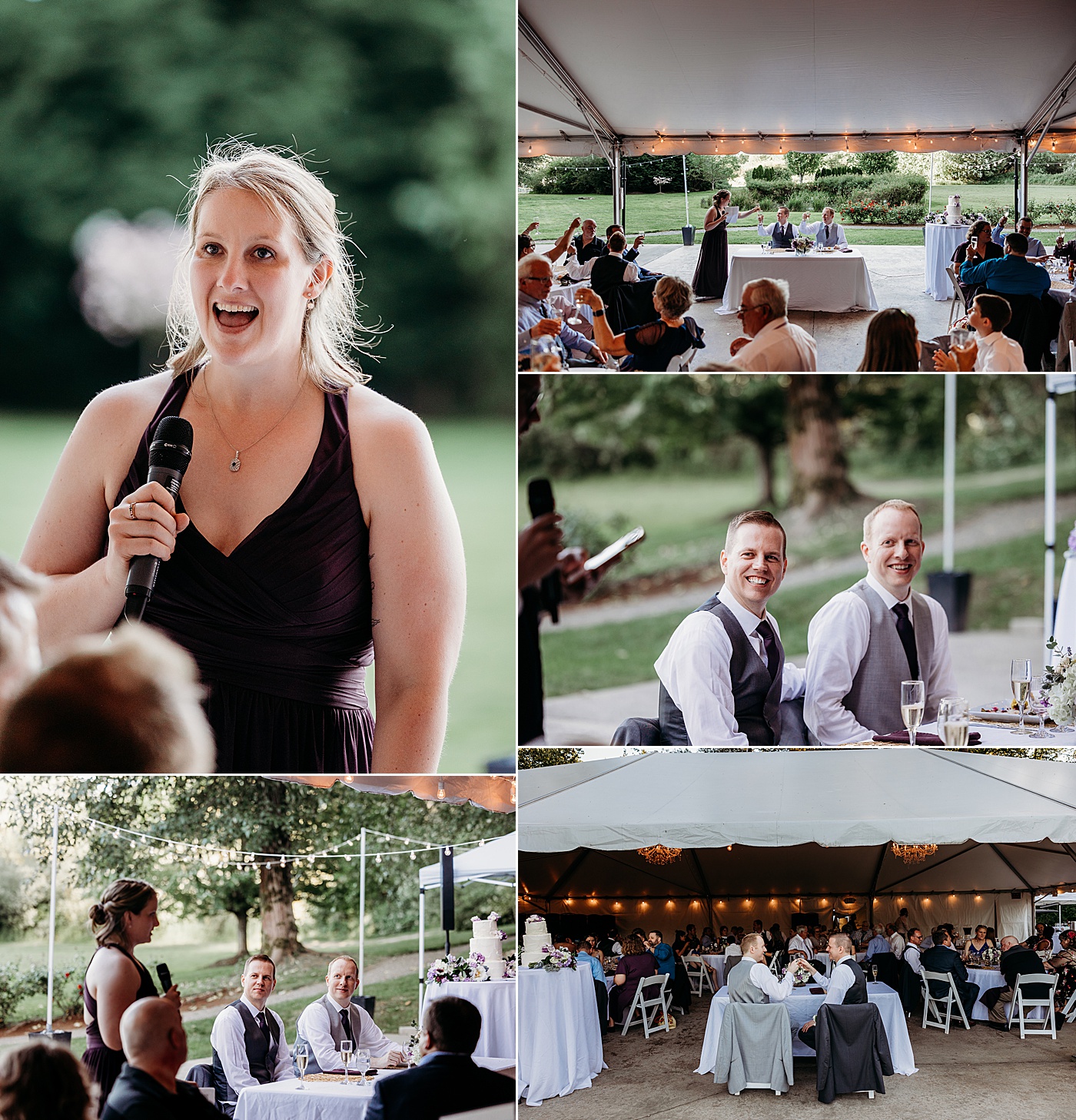 Toasts during wedding reception at Sanders Estate, a Washington state intimate wedding venue | Megan Montalvo Photography