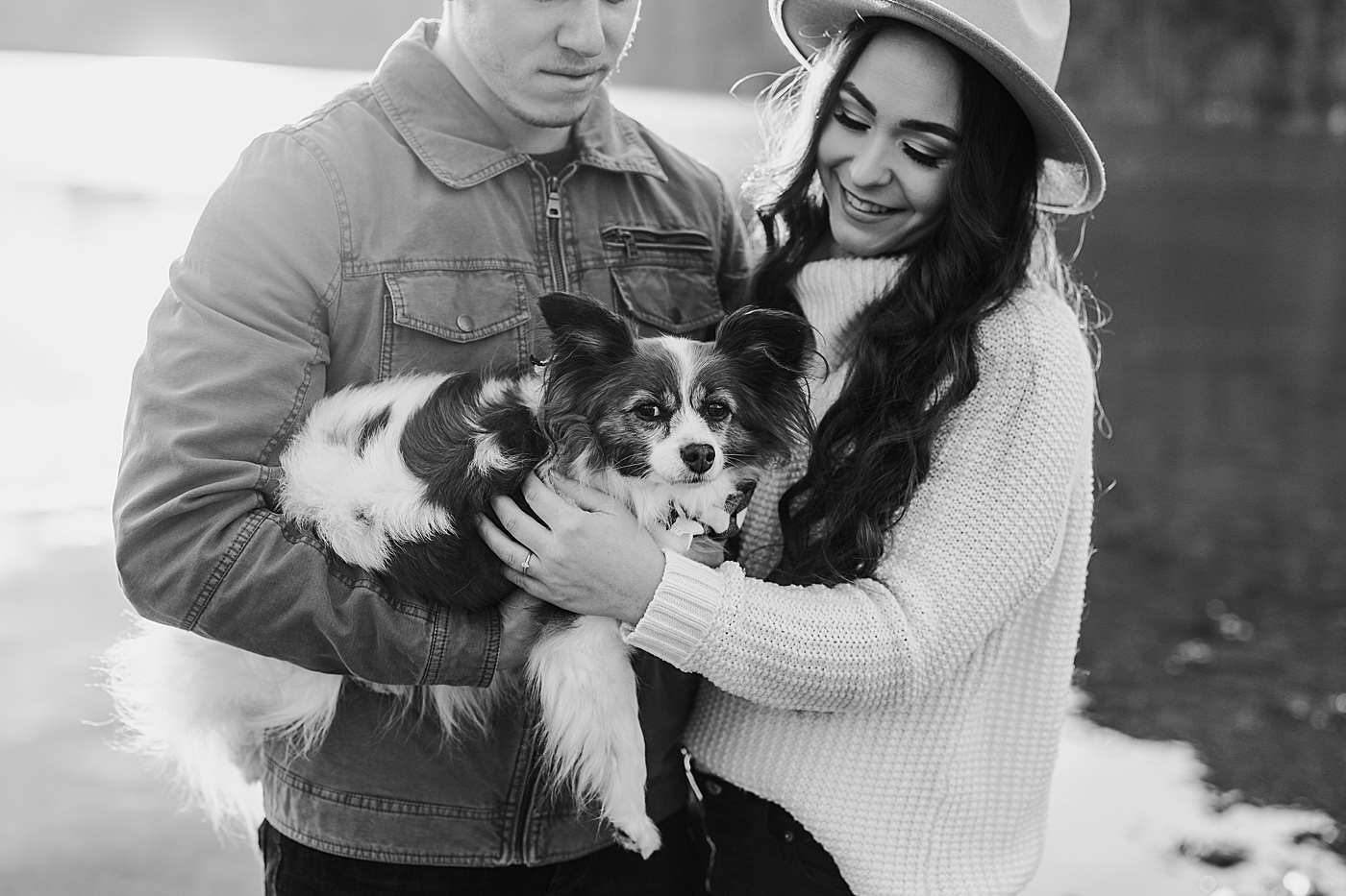 Couple with their dog during engagement session | Megan Montalvo Photography