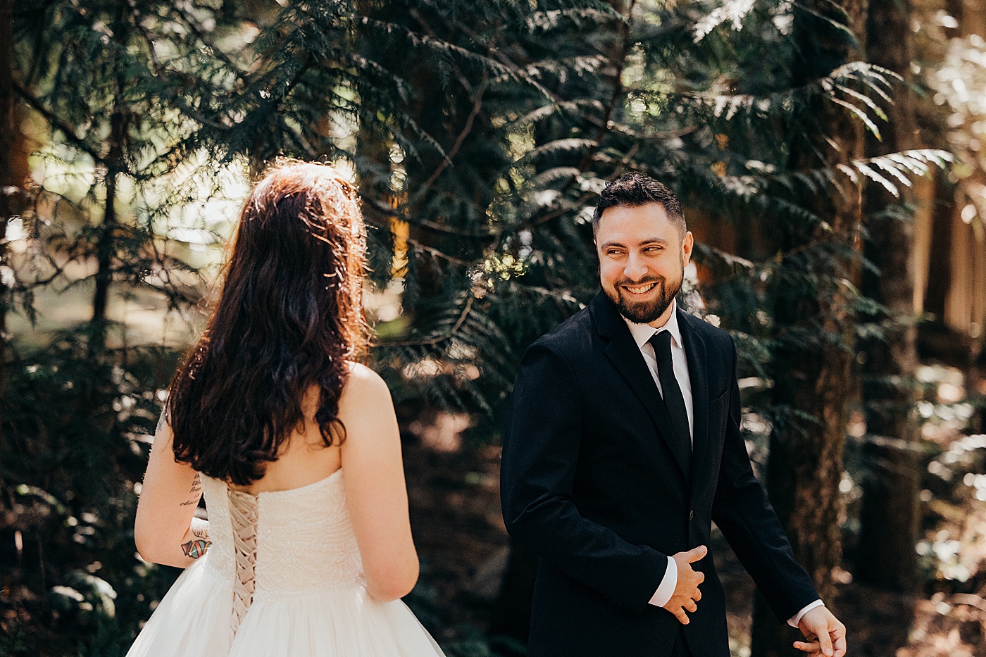 First look between bride and groom | Photo by Megan Montalvo Photography