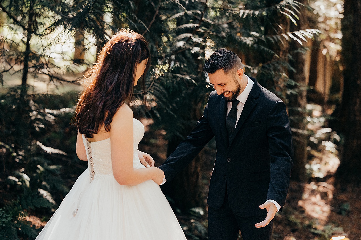 Grooms first impression of bride during first look | Photo by Megan Montalvo Photography