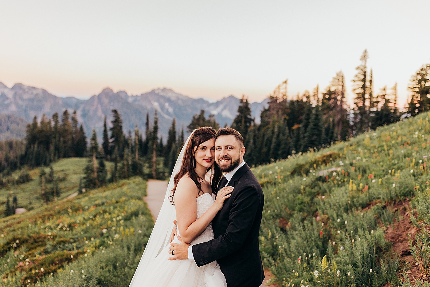 Bride and groom portraits on the Skyline Trail | Photo by Megan Montalvo Photography