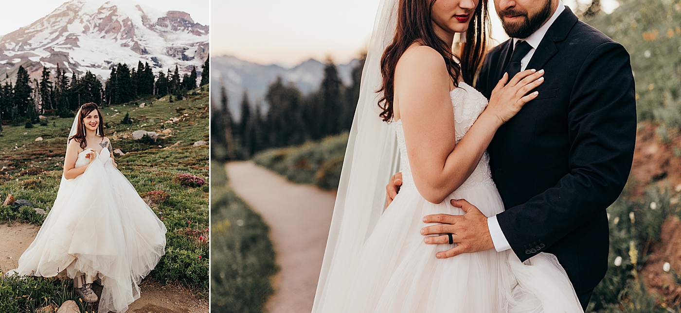 Bride and groom portraits on the Skyline Trail | Photo by Megan Montalvo Photography
